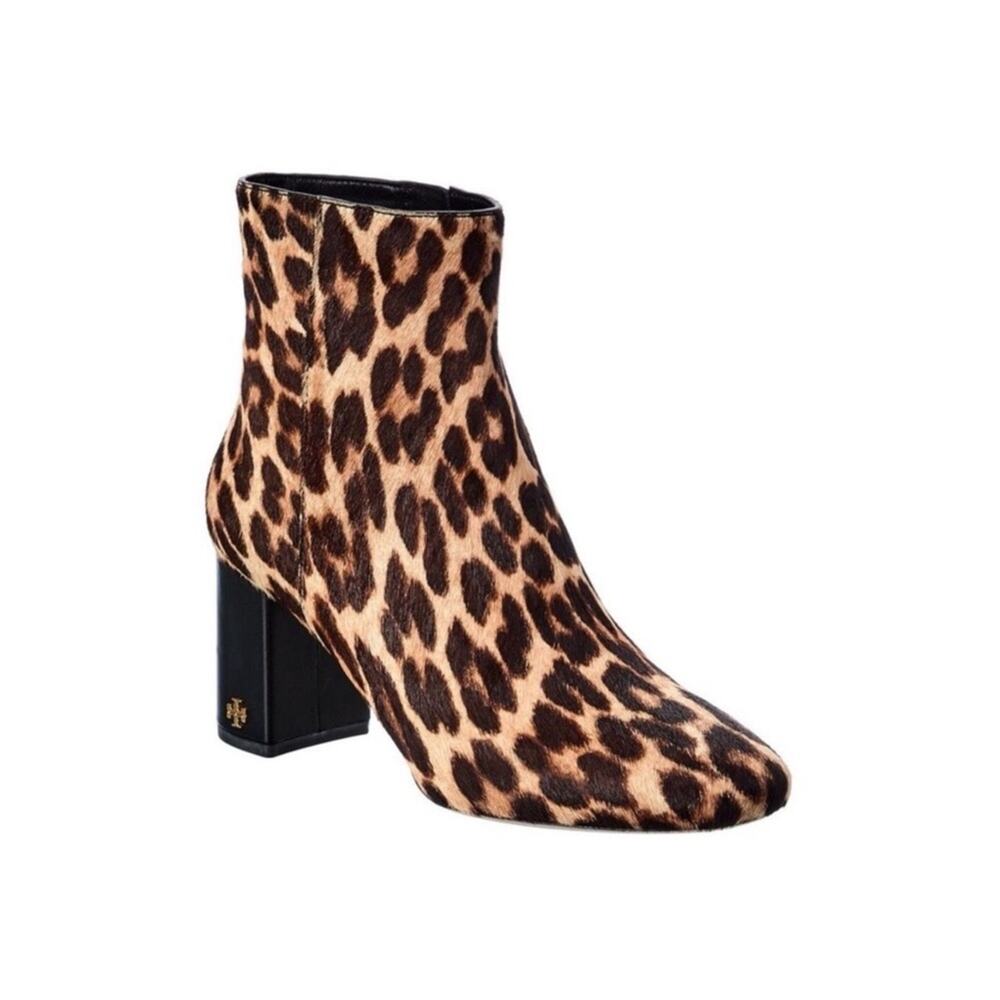 NIB Tory Burch Brooke Leopard Print Calf Hair Ankle Boots sz 6.5